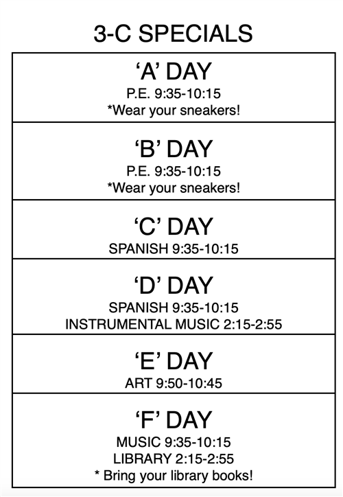 Specials Schedule 
